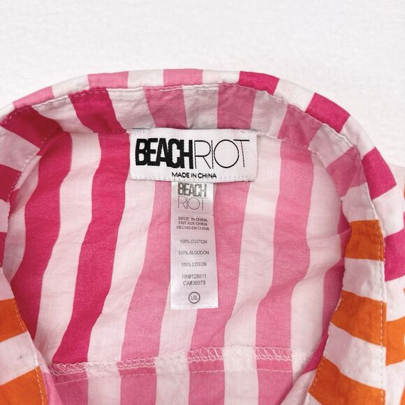 Beach Riot Alexa Top Large XL Striped Pink Orange Oversized Button Up Cover Up - Picture 9 of 12